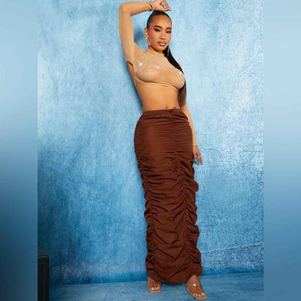 Solid Brown Ruched Maxi - Picture 3 of 5